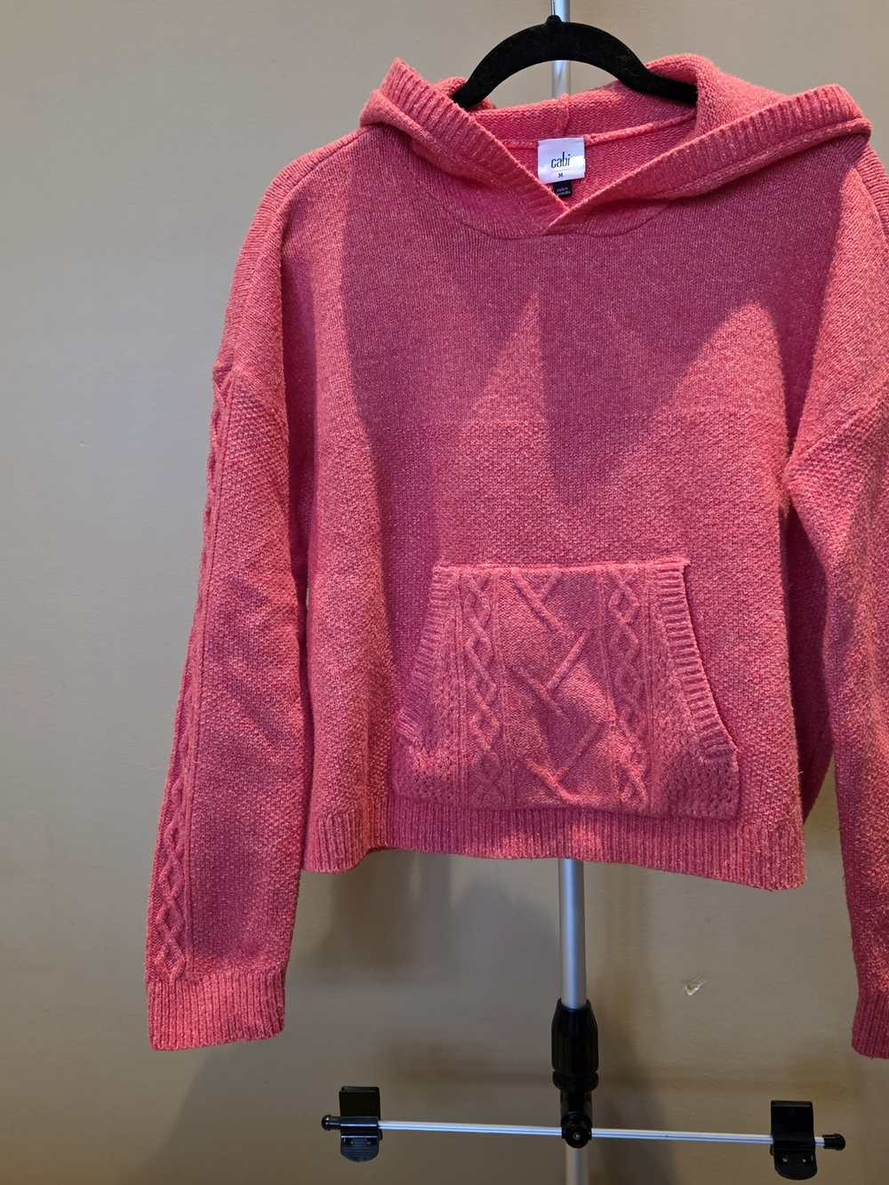 CAbi Sidekick Hoodie - Rose-Pink Hooded Cable Pocket Sweater